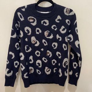 navy leopard print sweater with sequin detail - XS